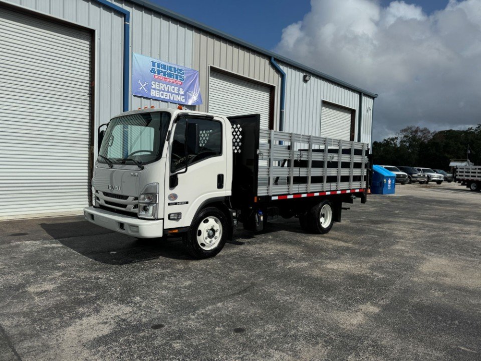 New 2024 Isuzu NRR Chassis with 14&#039; x 96&quot; Steel Flatbed.