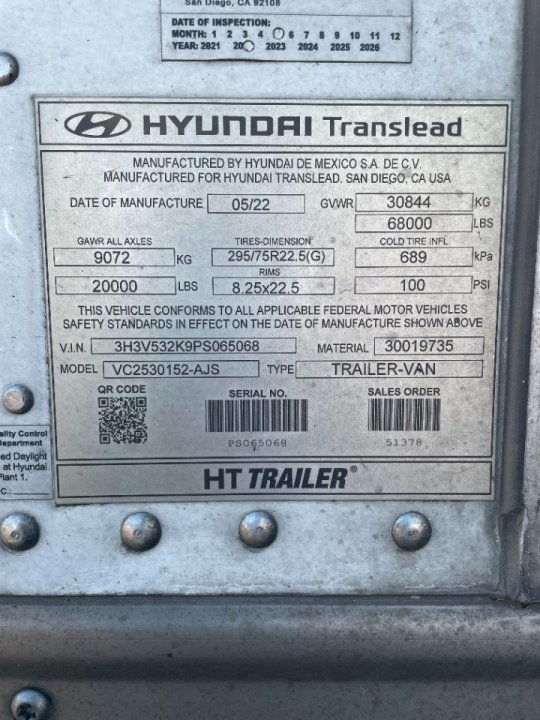 2023 Hyundai Translead 53' Dry Van Trailer 106060