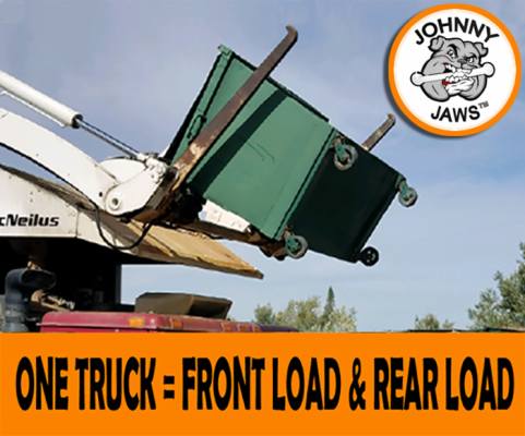 Johnny Jaws Dumps REAR Loader Cans with Your FRONT LOADER!